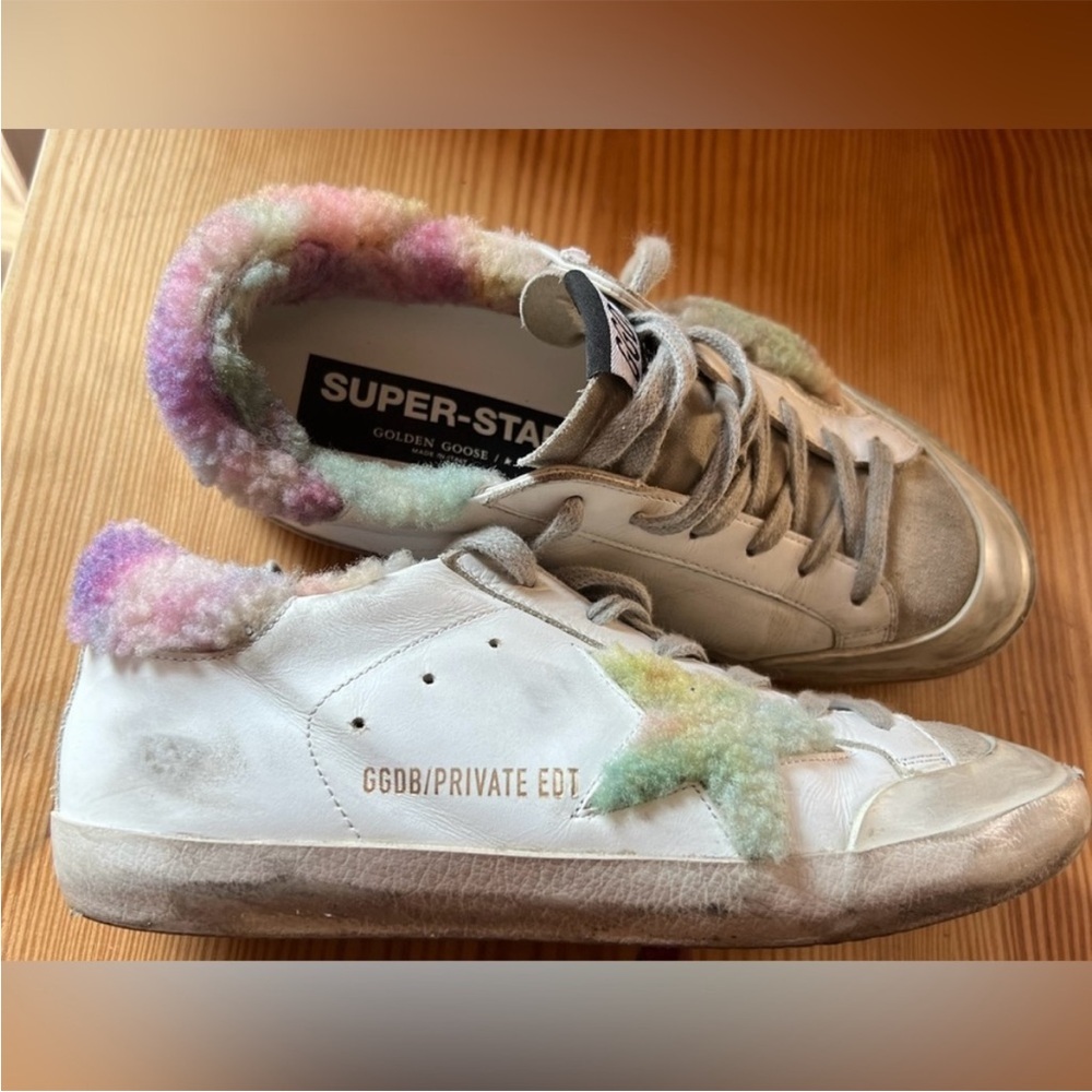 Golden Goose Low Rise Rainbow Sherpa Superstar Sneakers, size 37
